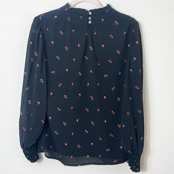 Madewell Georgette Smocked Mockneck Top in Amie Floral Black size Small - Picture 4 of 12